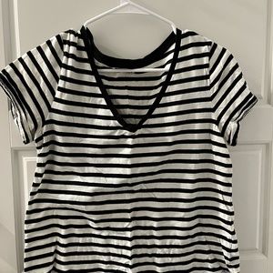 Black and White striped v neck tee